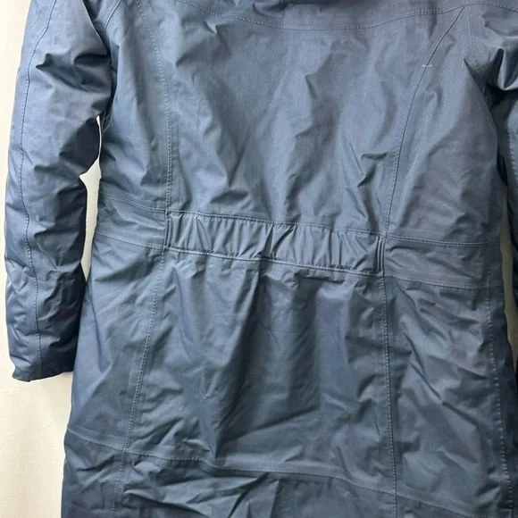 North Face Down Parka Fur Hood Navy Blue Women’s Large Long Coat Goosedown - Picture 5 of 10
